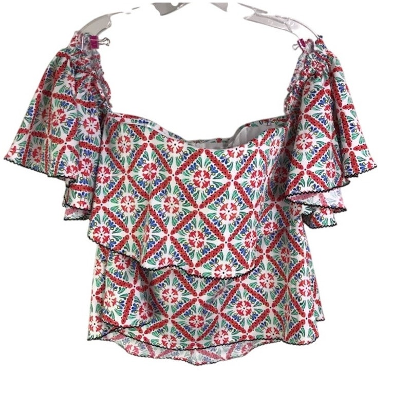 Caroline Constas Kaia Off Shoulder Top Wmns Size Small Ruffles Multi Color Party
